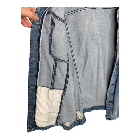 Express Distressed Blue Denim Rose Embroidered Jacket - S/XS - Picture 8 of 11